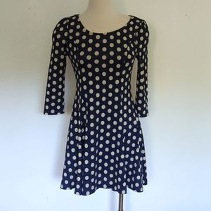 Navy Blue Long Sleeved Polka Dot Skater Dress